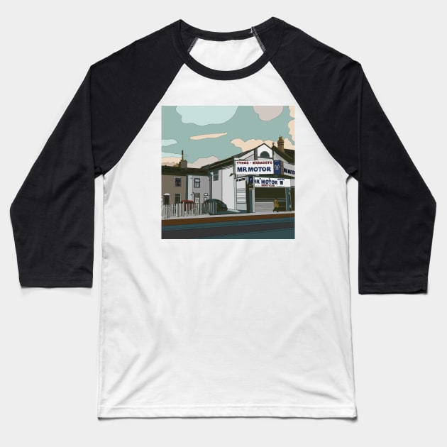 Mr Motor,  Forest Gate Baseball T-Shirt by juliechicago